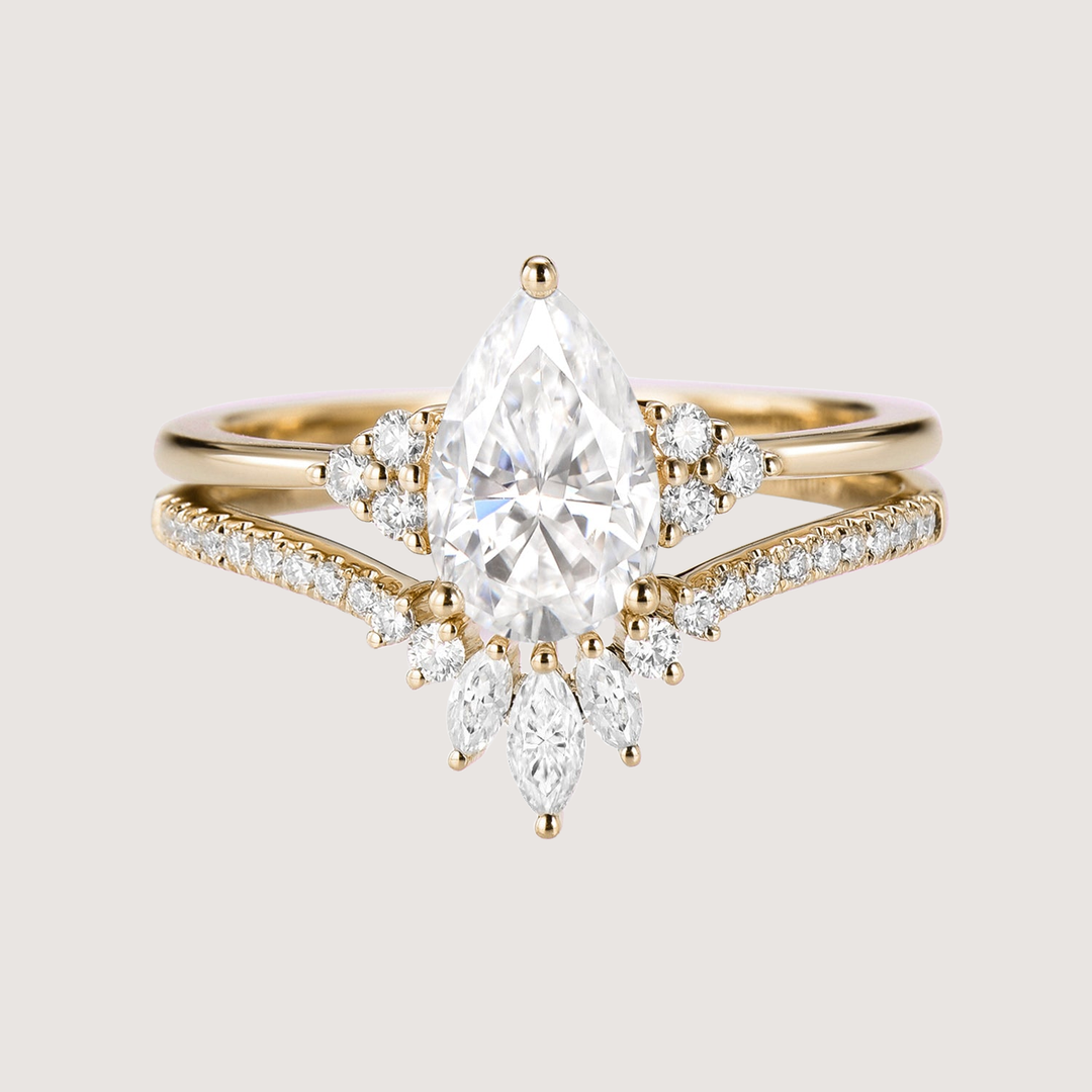 Pear Moissanite Engagement Ring Set 2pcs - Lydia