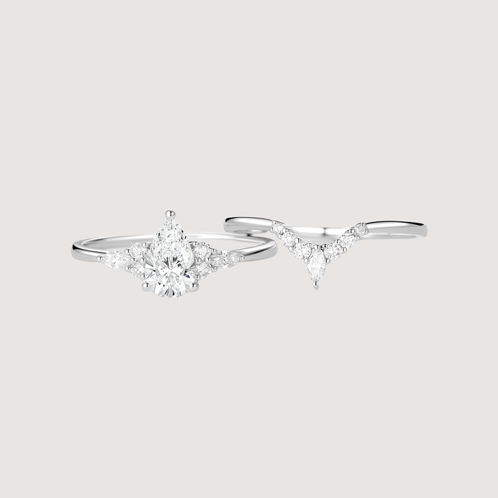 Pear Moissanite Engagement Ring Set 2pcs - Lydia