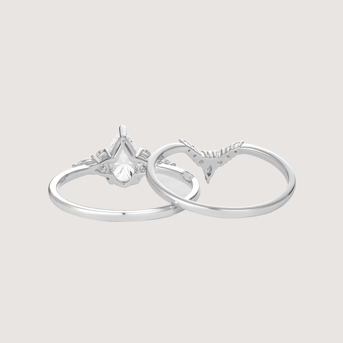 Pear Moissanite Engagement Ring Set 2pcs - Lydia