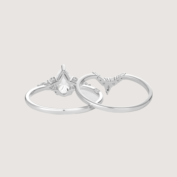 Pear Moissanite Engagement Ring Set 2pcs - Lydia