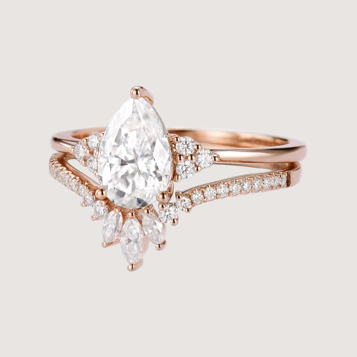 Pear Moissanite Engagement Ring Set 2pcs - Lydia
