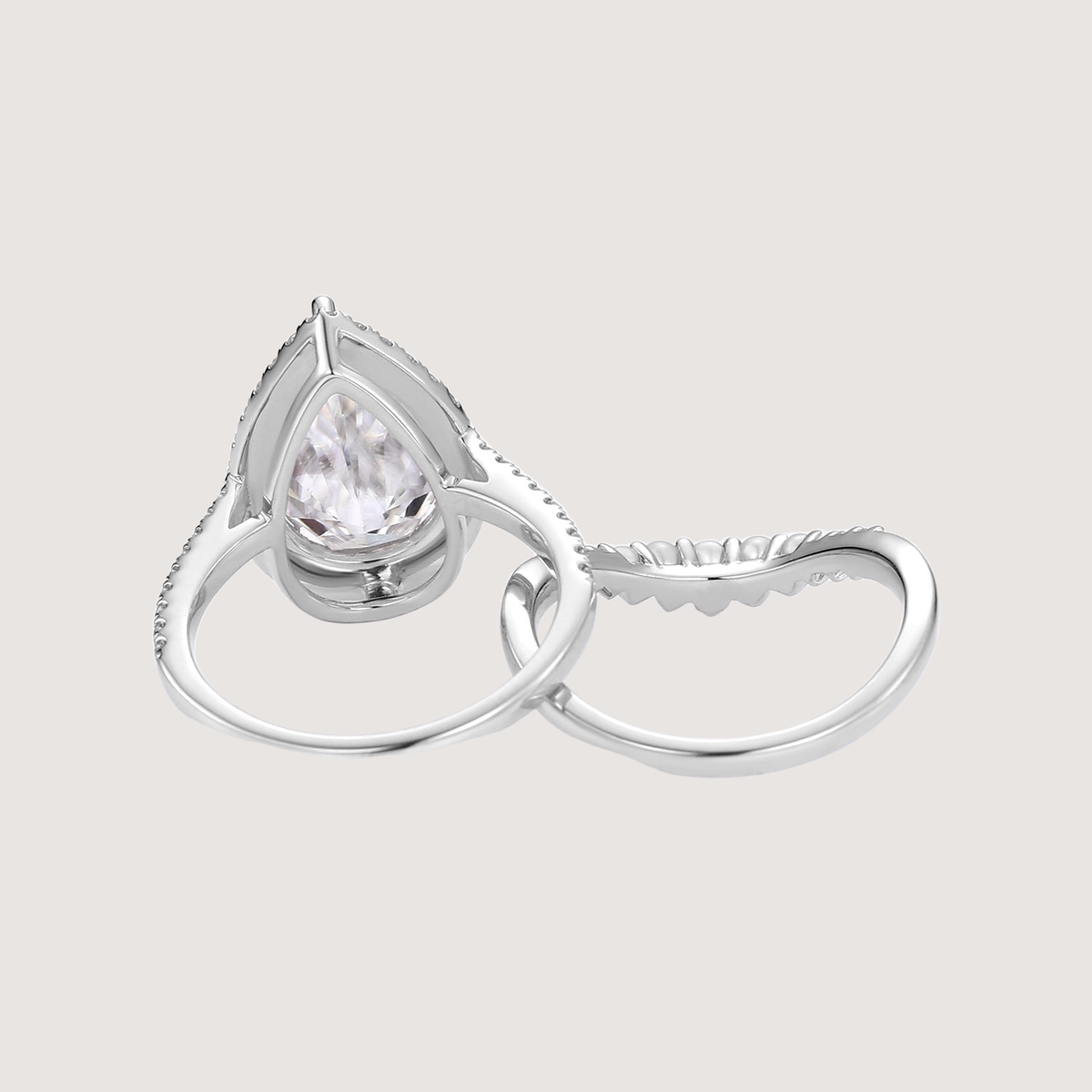 4.0ct Pear Moissanite & Pearl Classic Halo Ring Set 2pcs - Verena