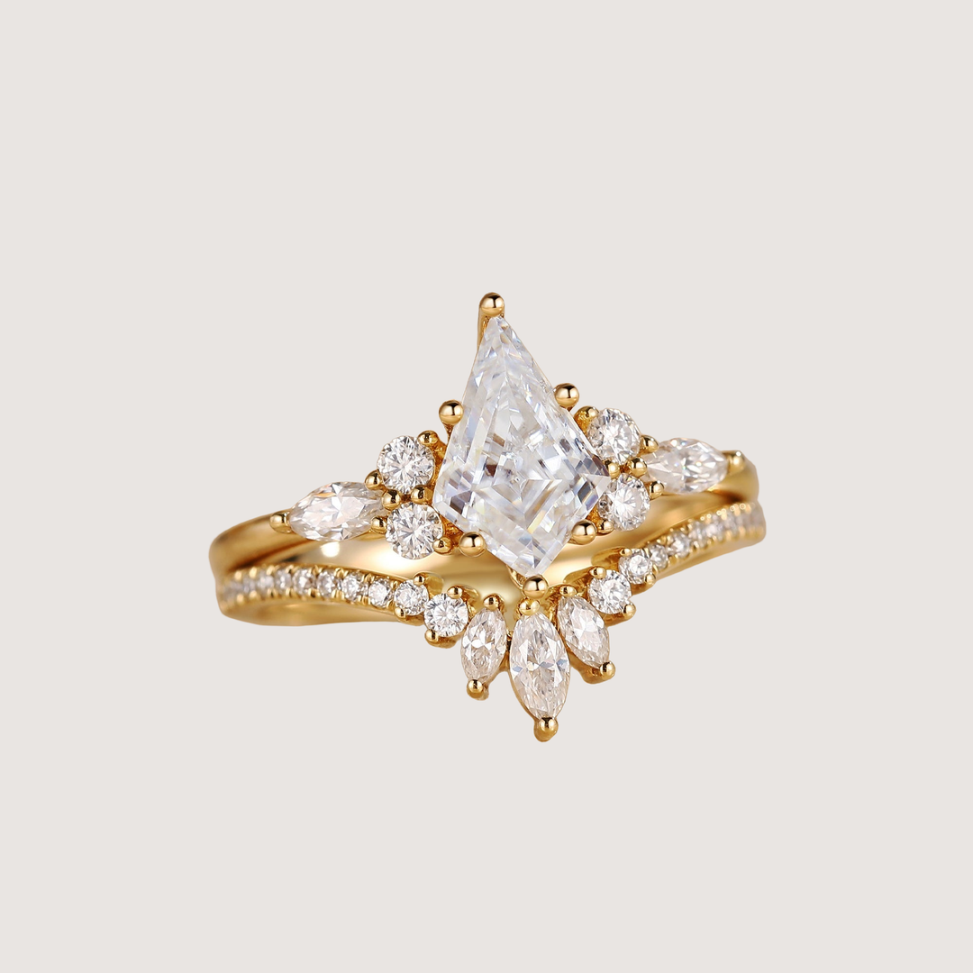 Unique Kite Cut Moissanite Classic Engagement Ring Set 2pcs - Rebecca