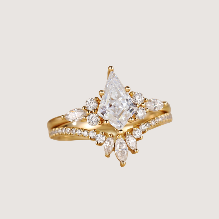 Unique Kite Cut Moissanite Classic Engagement Ring Set 2pcs - Rebecca