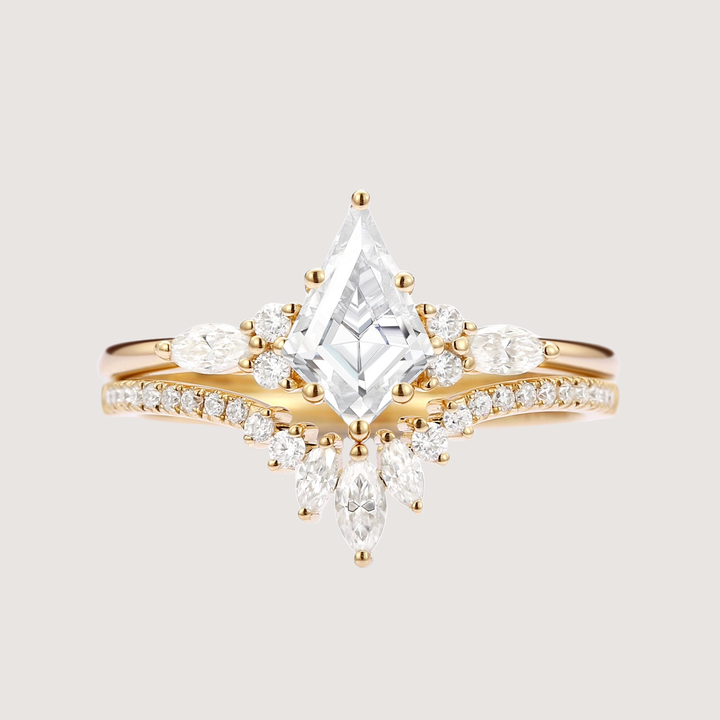 Unique Kite Cut Moissanite Classic Engagement Ring Set 2pcs - Rebecca