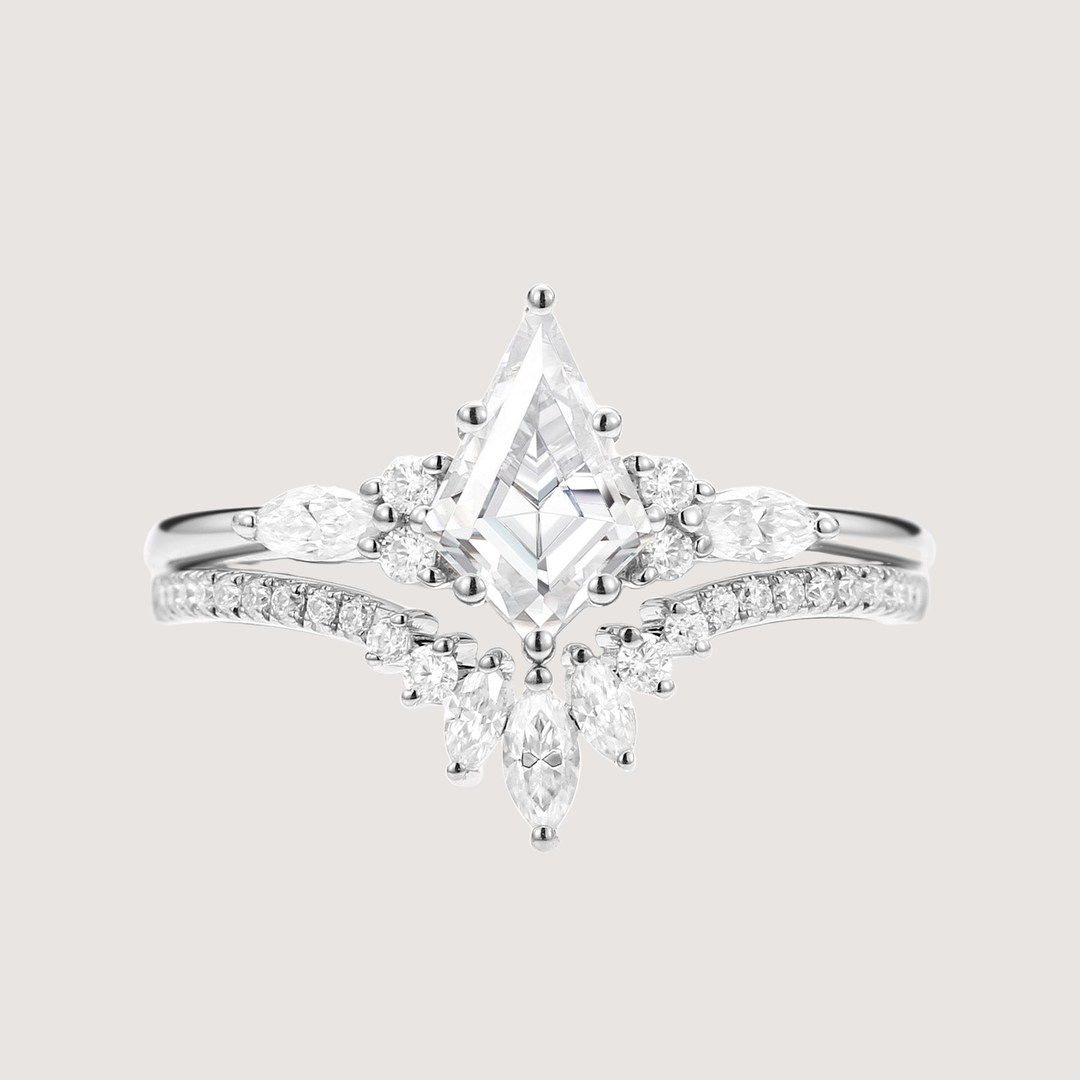 Unique Kite Cut Moissanite Classic Engagement Ring Set 2pcs - Rebecca