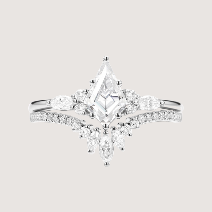 Unique Kite Cut Moissanite Classic Engagement Ring Set 2pcs - Rebecca