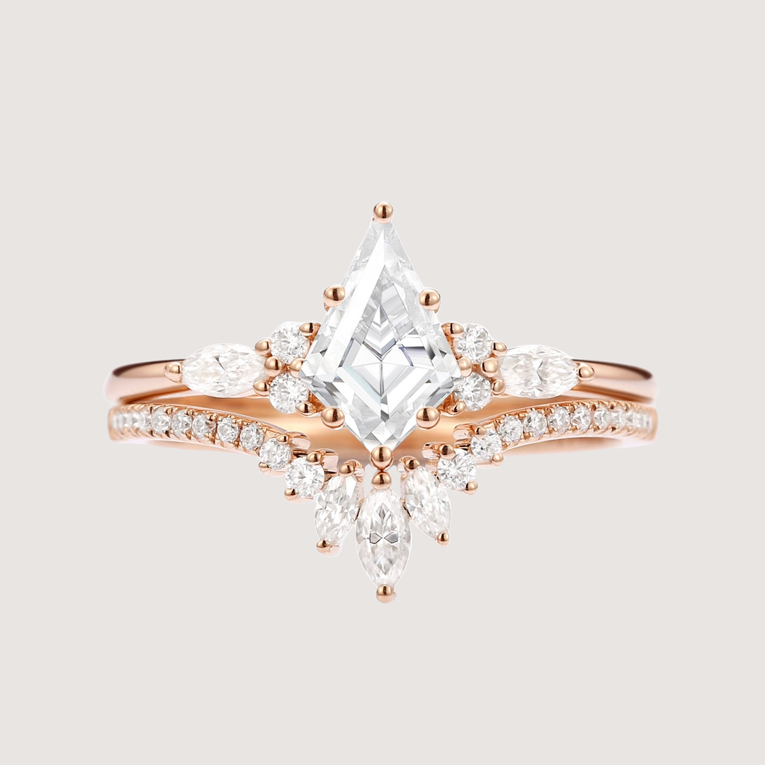 Unique Kite Cut Moissanite Classic Engagement Ring Set 2pcs - Rebecca