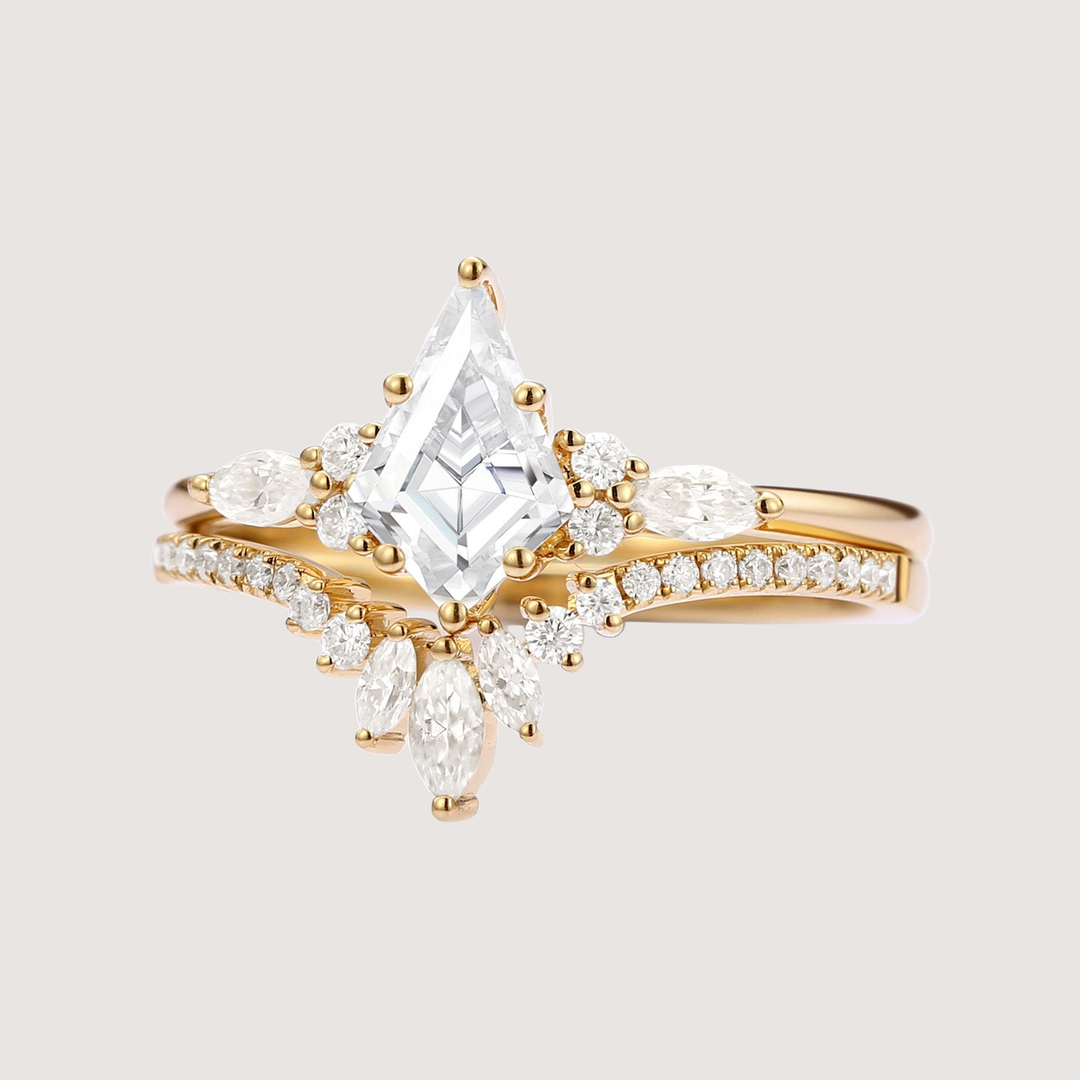 Unique Kite Cut Moissanite Classic Engagement Ring Set 2pcs - Rebecca