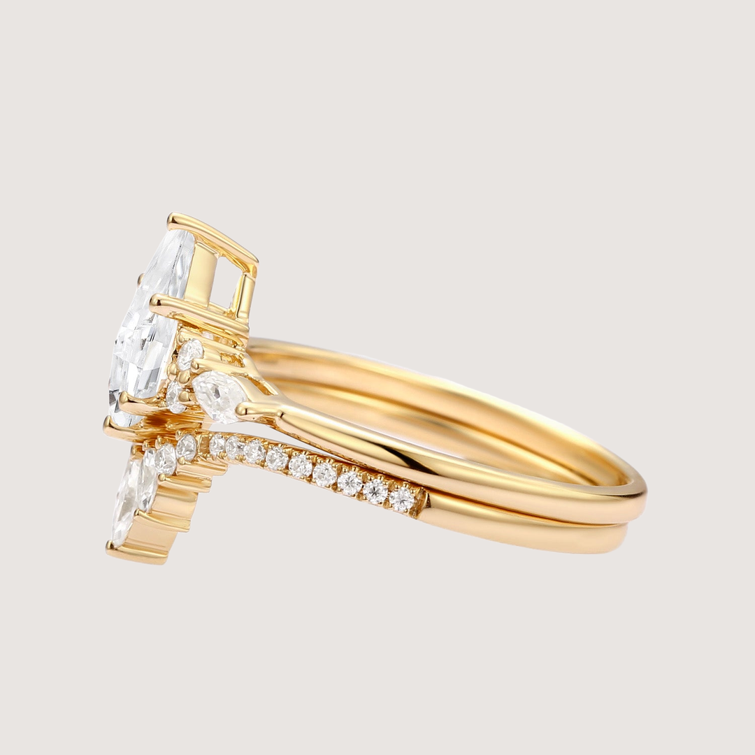 Unique Kite Cut Moissanite Classic Engagement Ring Set 2pcs - Rebecca