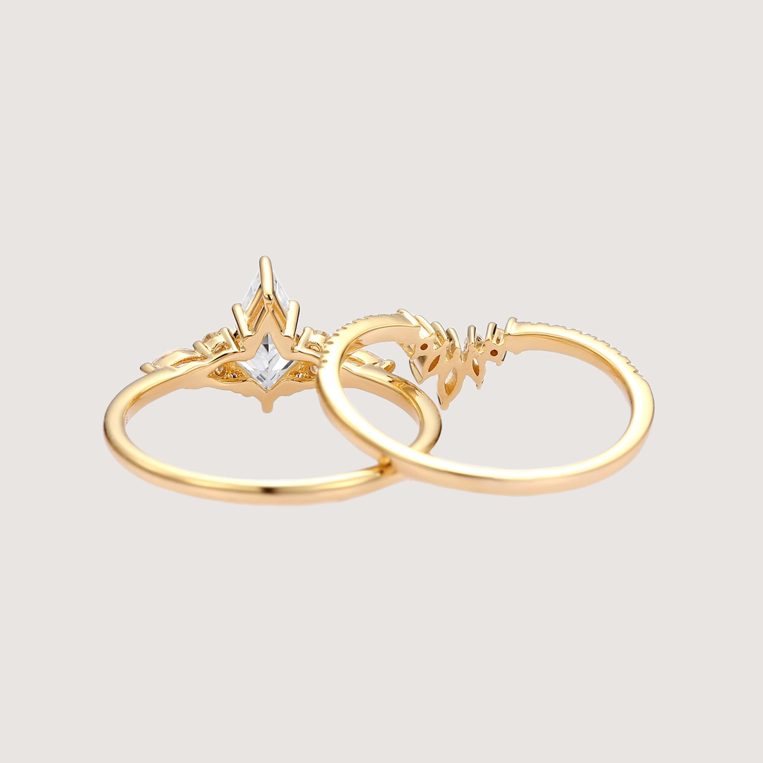 Unique Kite Cut Moissanite Classic Engagement Ring Set 2pcs - Rebecca