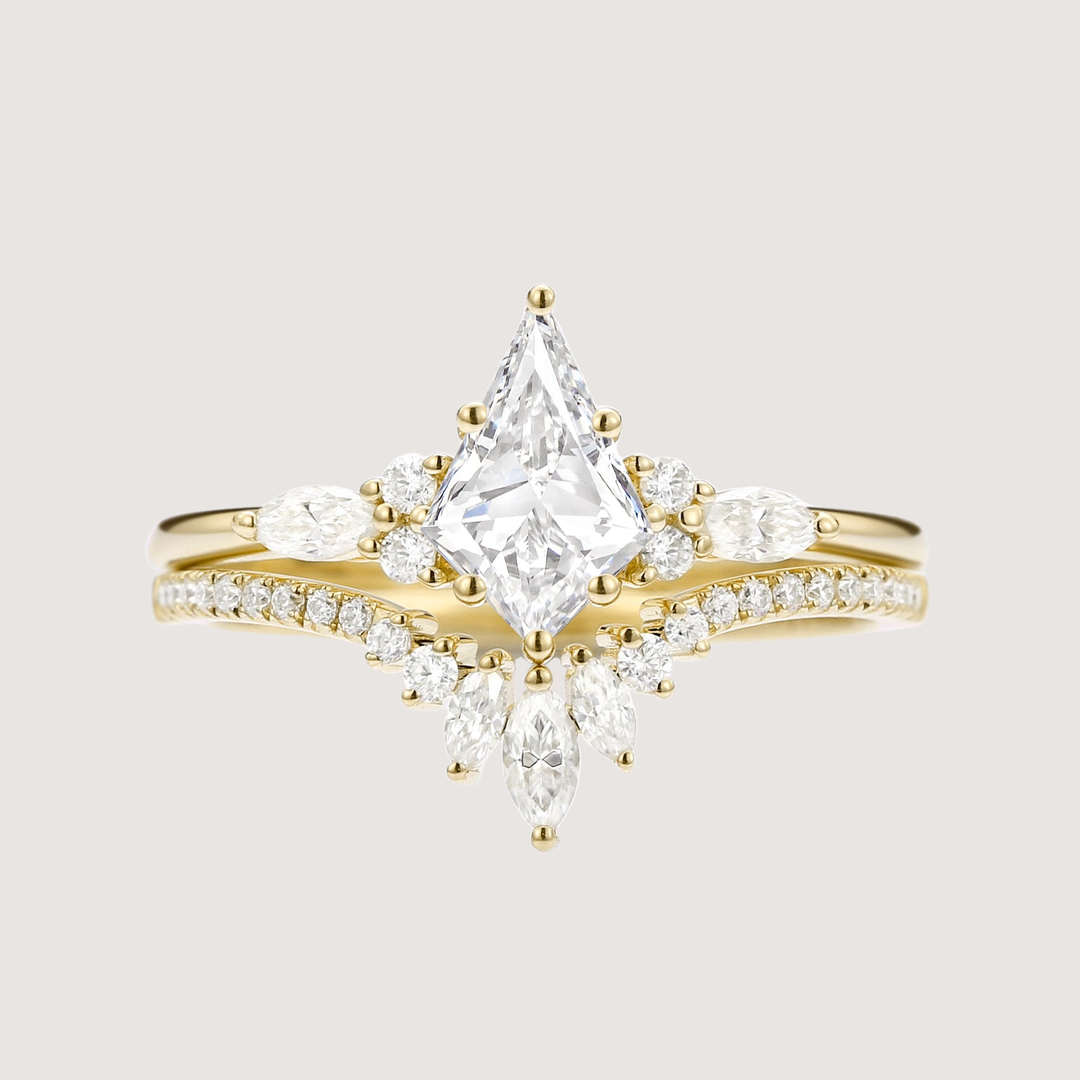Unique Kite Cut Moissanite Classic Engagement Ring Set 2pcs - Rebecca