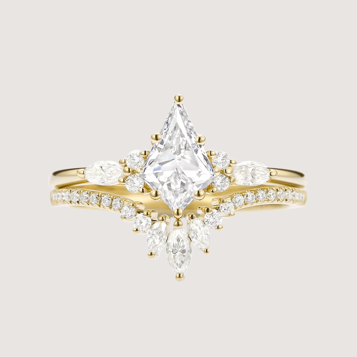 Unique Kite Cut Moissanite Classic Engagement Ring Set 2pcs - Rebecca