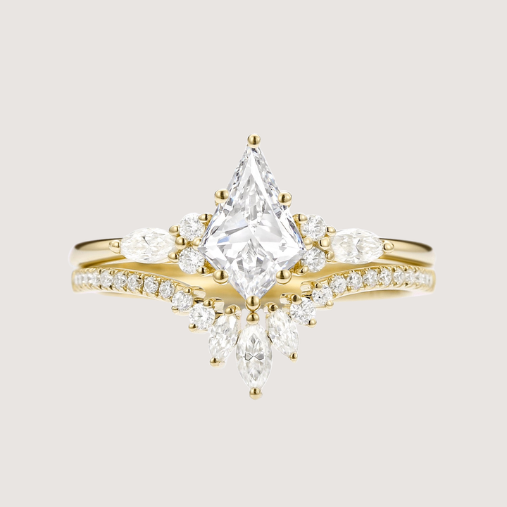 Unique Kite Cut Moissanite Classic Engagement Ring Set 2pcs - Rebecca