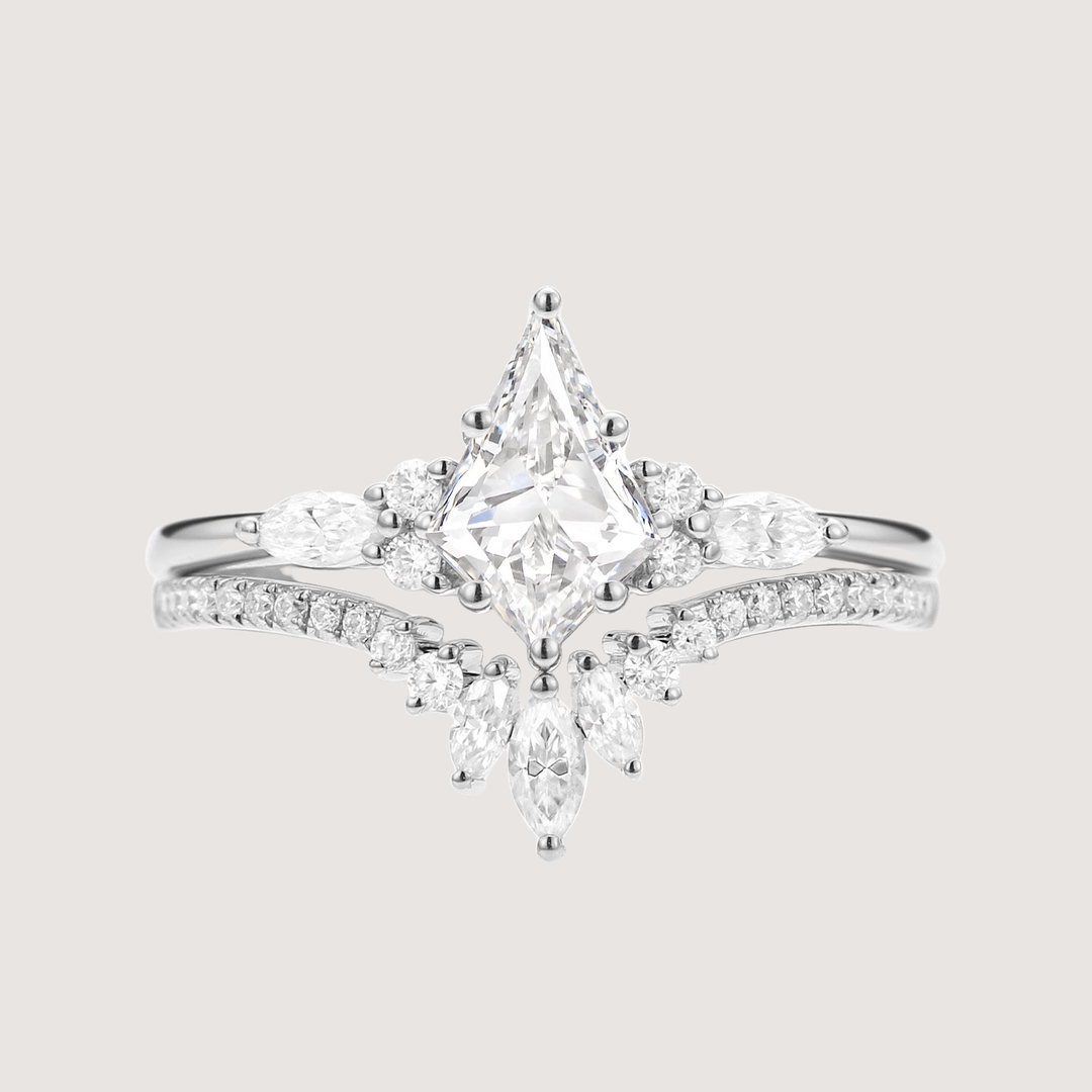 Unique Kite Cut Moissanite Classic Engagement Ring Set 2pcs - Rebecca