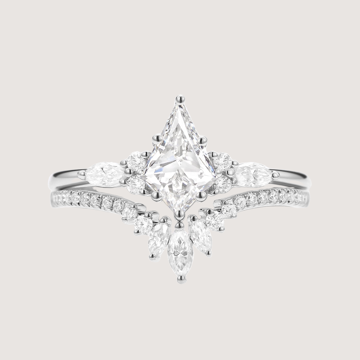 Unique Kite Cut Moissanite Classic Engagement Ring Set 2pcs - Rebecca