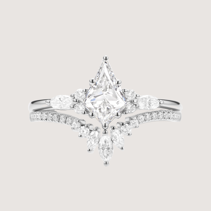 Unique Kite Cut Moissanite Classic Engagement Ring Set 2pcs - Rebecca