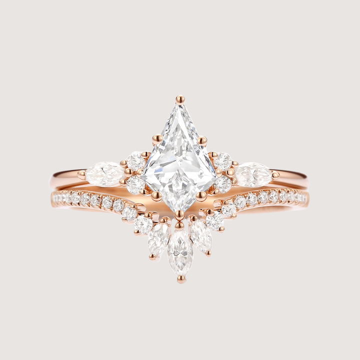 Unique Kite Cut Moissanite Classic Engagement Ring Set 2pcs - Rebecca