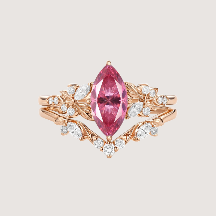 Marquise Moissanite Leafy Engagement Ring Sets 2pcs - Peony