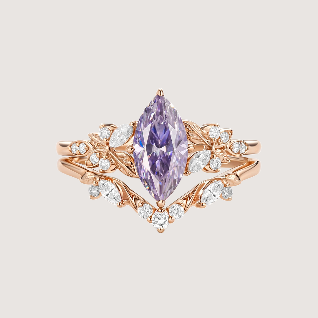 Marquise Moissanite Leafy Engagement Ring Sets 2pcs - Peony