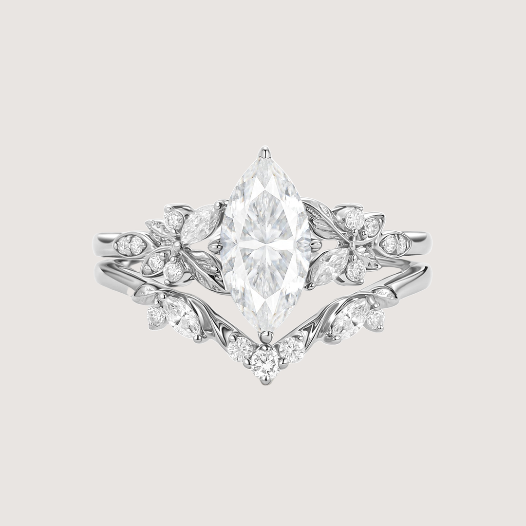 Marquise Moissanite Leafy Engagement Ring Sets 2pcs - Peony