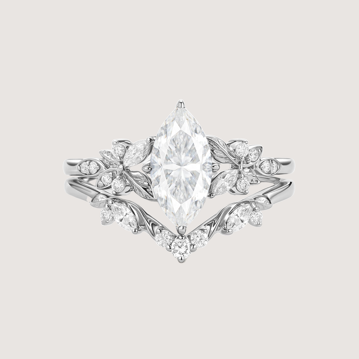 Marquise Moissanite Leafy Engagement Ring Sets 2pcs - Peony