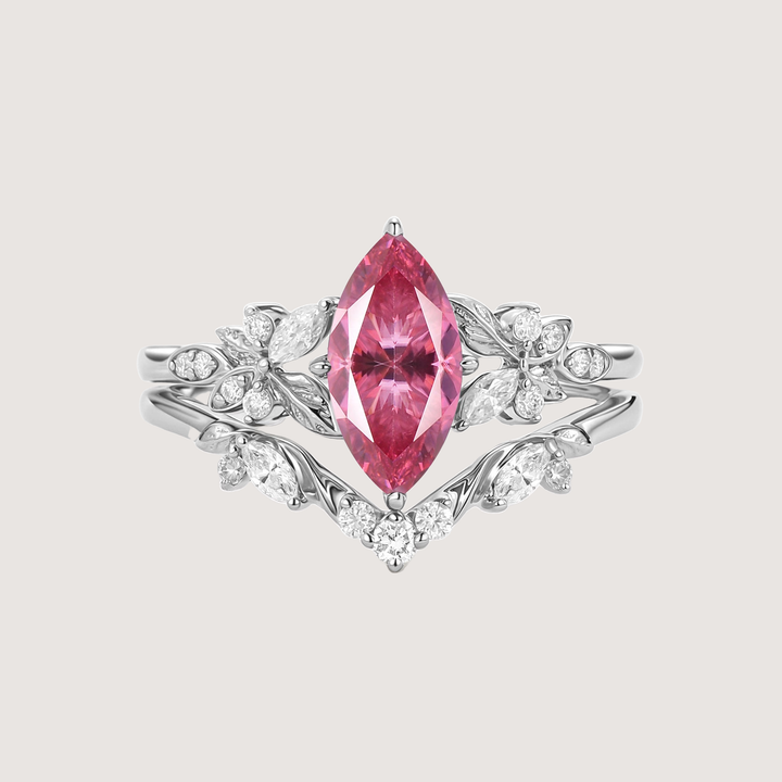 Marquise Moissanite Leafy Engagement Ring Sets 2pcs - Peony