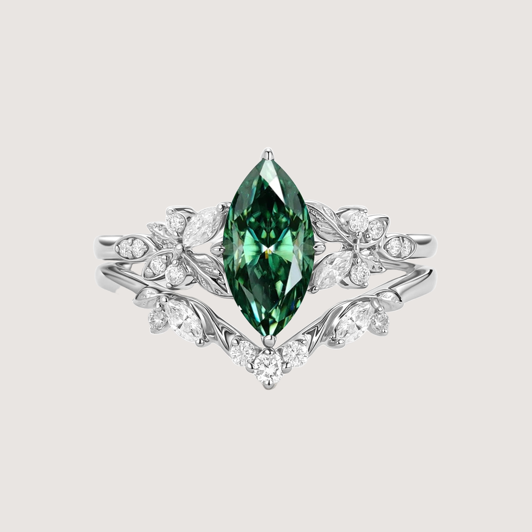 Marquise Moissanite Leafy Engagement Ring Sets 2pcs - Peony