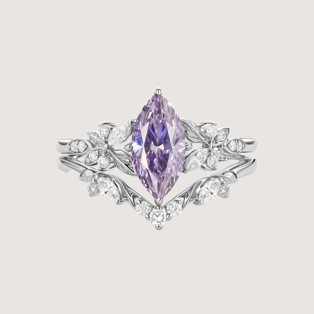 Marquise Moissanite Leafy Engagement Ring Sets 2pcs - Peony
