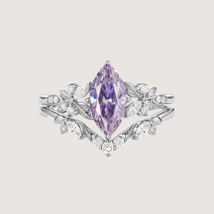 Marquise Moissanite Leafy Engagement Ring Sets 2pcs - Peony