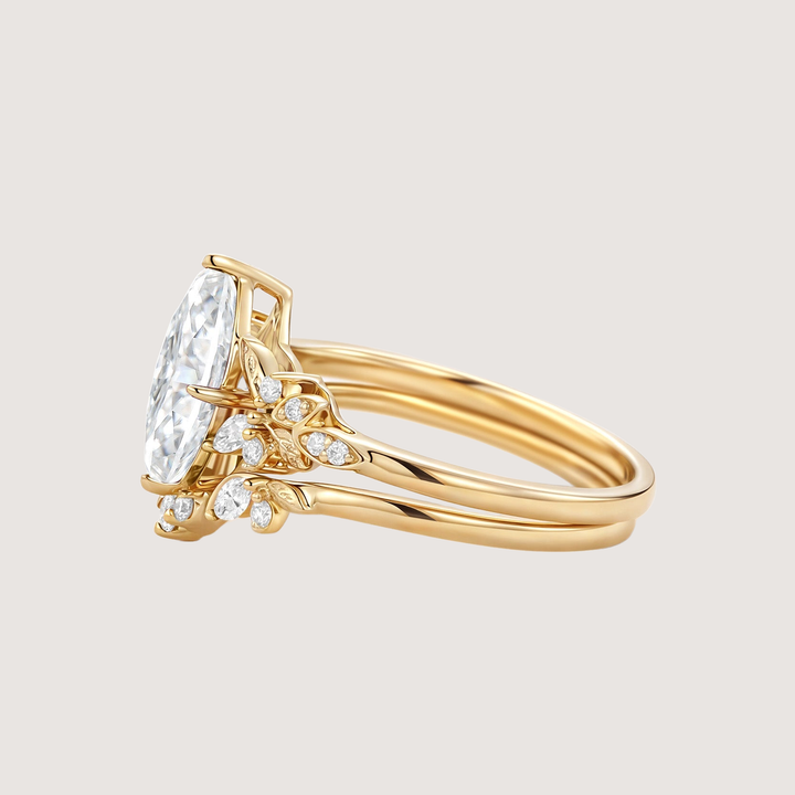 Marquise Moissanite Leafy Engagement Ring Sets 2pcs - Peony