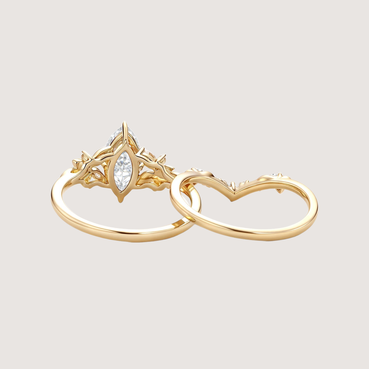 Marquise Moissanite Leafy Engagement Ring Sets 2pcs - Peony