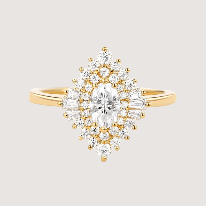 Art Deco Moissanite Stacking Halo Ring - Valerie