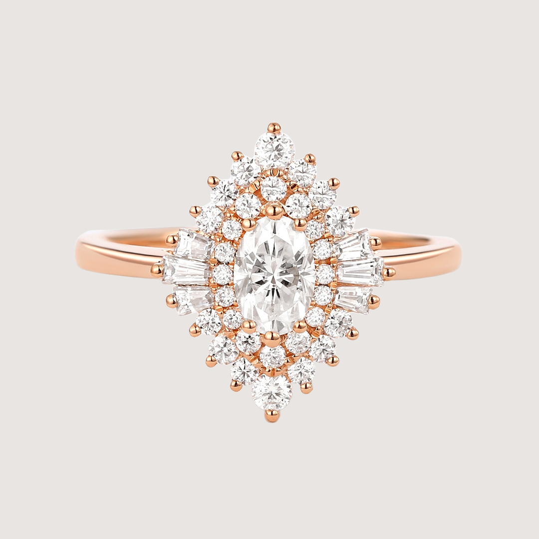 Art Deco Moissanite Stacking Halo Ring - Valerie