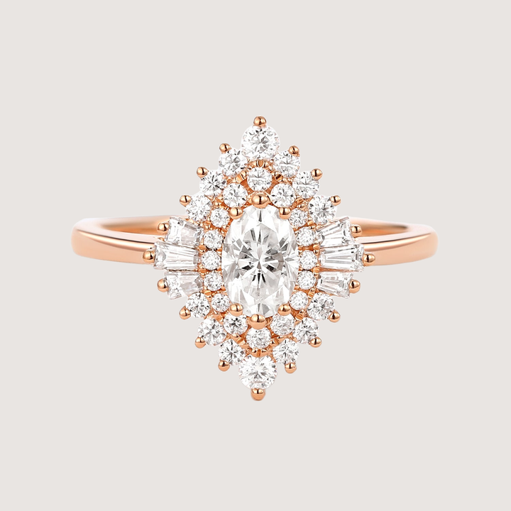 Art Deco Moissanite Stacking Halo Ring - Valerie