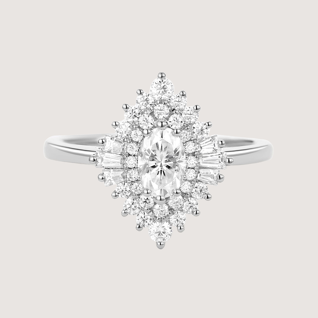 Art Deco Moissanite Stacking Halo Ring - Valerie