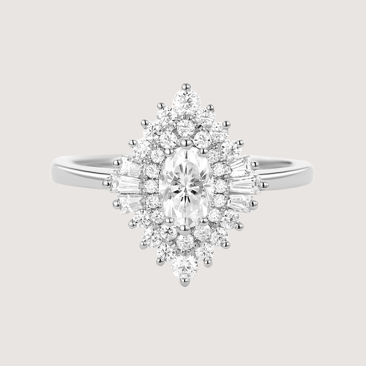 Art Deco Moissanite Stacking Halo Ring - Valerie
