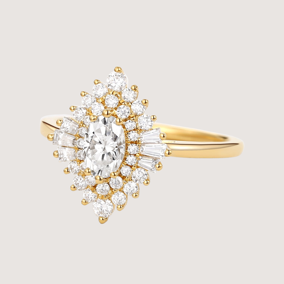 Art Deco Moissanite Stacking Halo Ring - Valerie