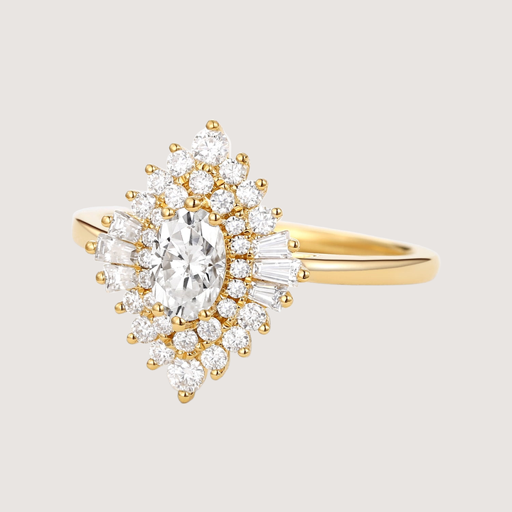 Art Deco Moissanite Stacking Halo Ring - Valerie