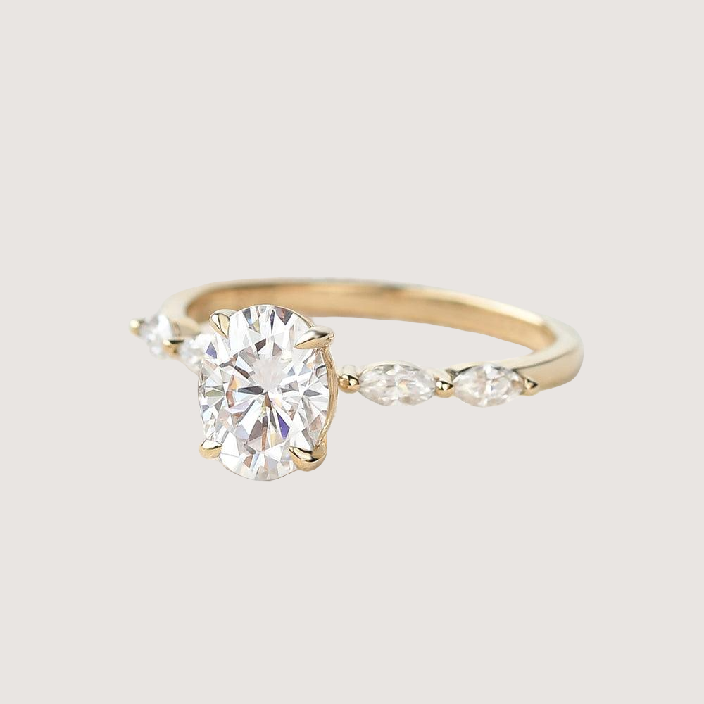 Oval Moissanite Vintage Solitaire Ring - Elizabeth