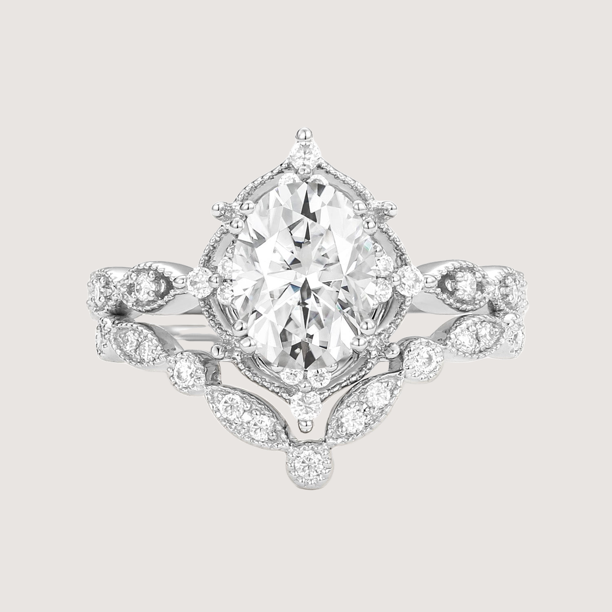 Moissanite Signature Vintage Inspired Ring Set 2pcs