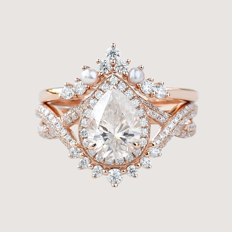Halo Pear Moissanite Infinity Ring Set 2pcs - Maple