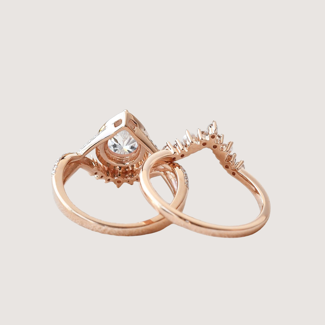 1.5ct Pear Moissanite Vintage Halo Infinity Ring Set 2pcs - Katherine