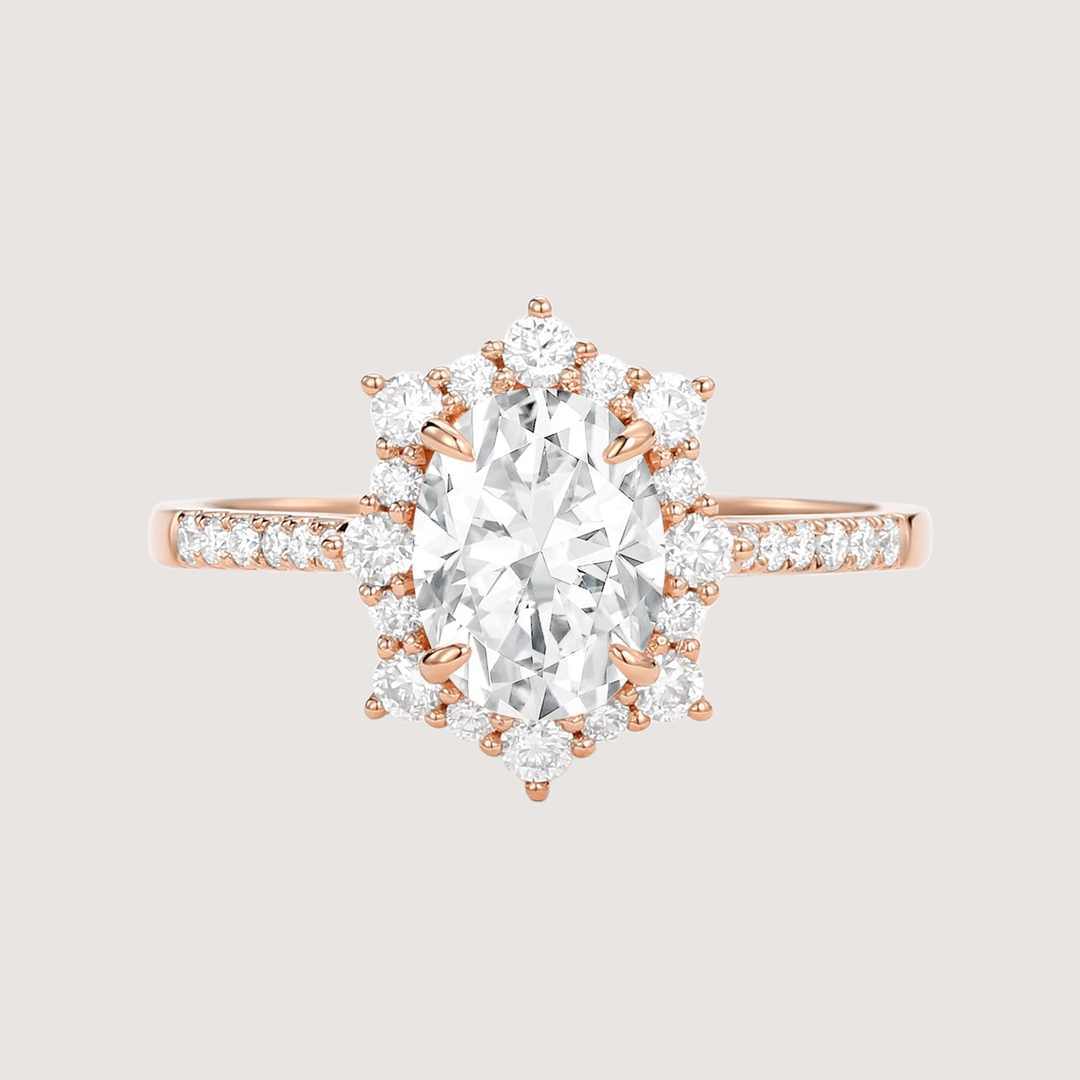 1.5ct Oval Moissanite Cluster Halo Ring