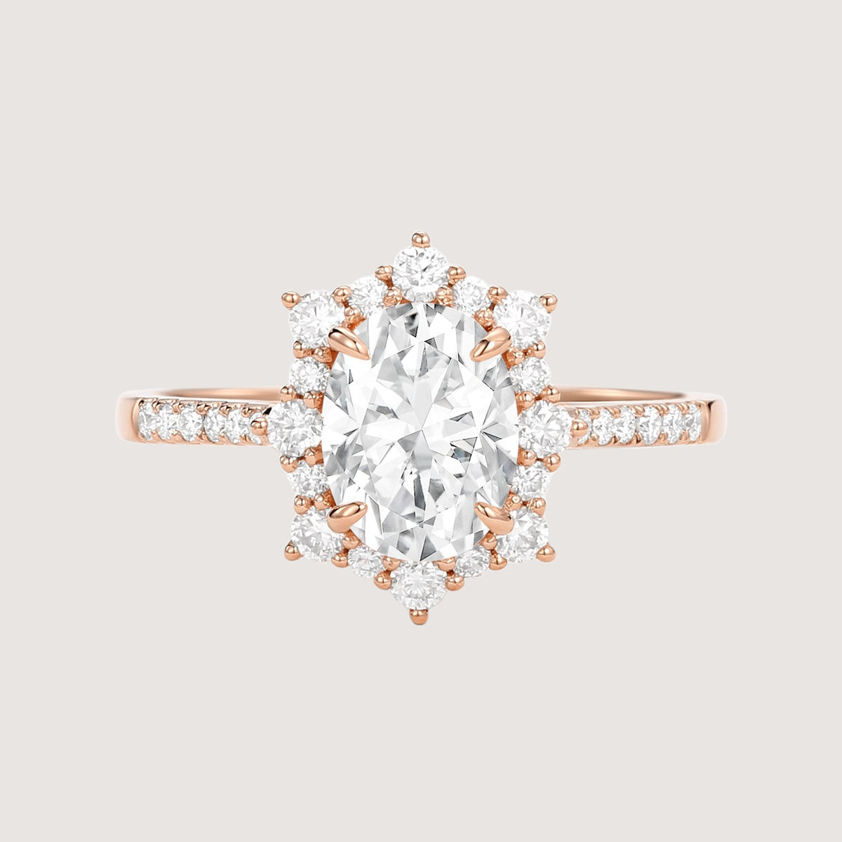 1.5ct Oval Moissanite Cluster Halo Ring
