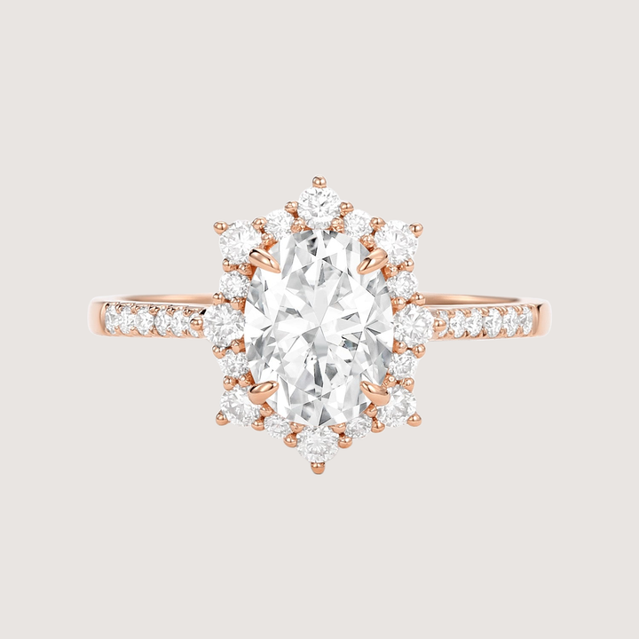 1.5ct Oval Moissanite Cluster Halo Ring