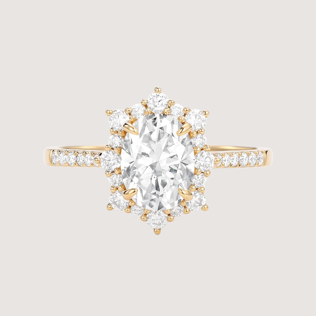 1.5ct Oval Moissanite Cluster Halo Ring