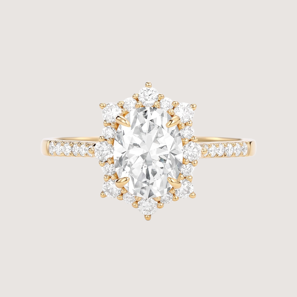 1.5ct Oval Moissanite Cluster Halo Ring