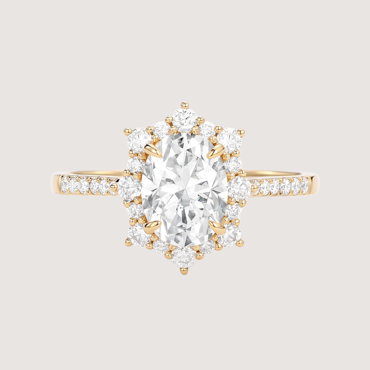 1.5ct Oval Moissanite Cluster Halo Ring