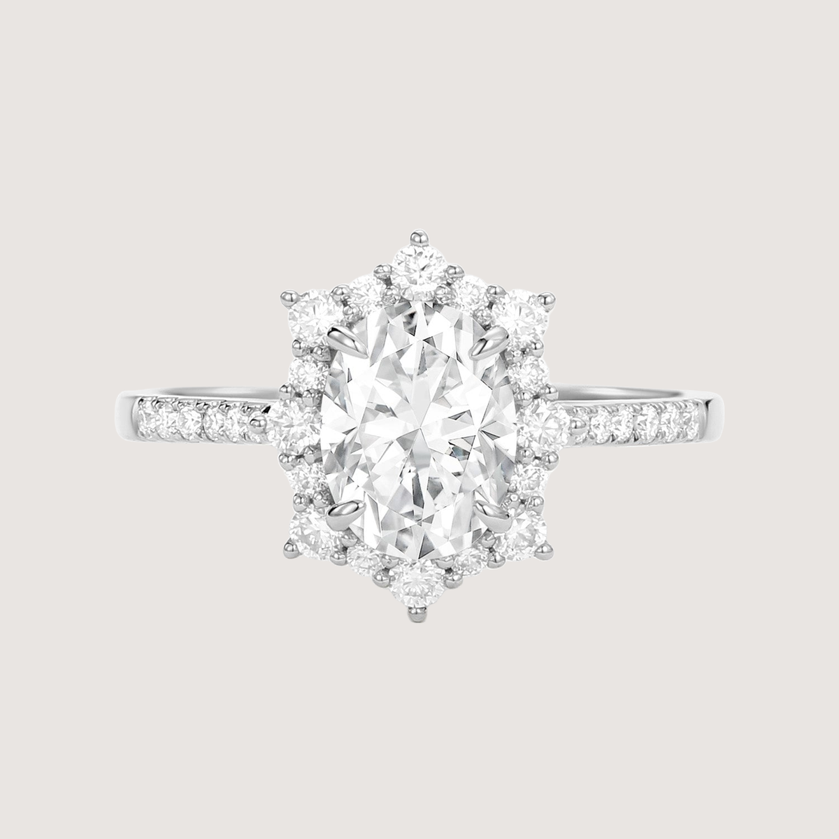 1.5ct Oval Moissanite Cluster Halo Ring